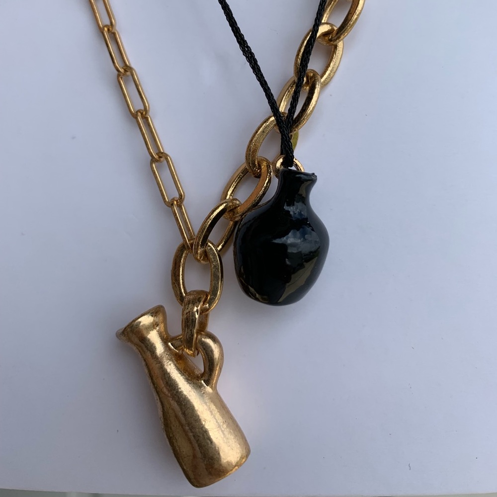 Gold and Black Vase Pendant Necklace